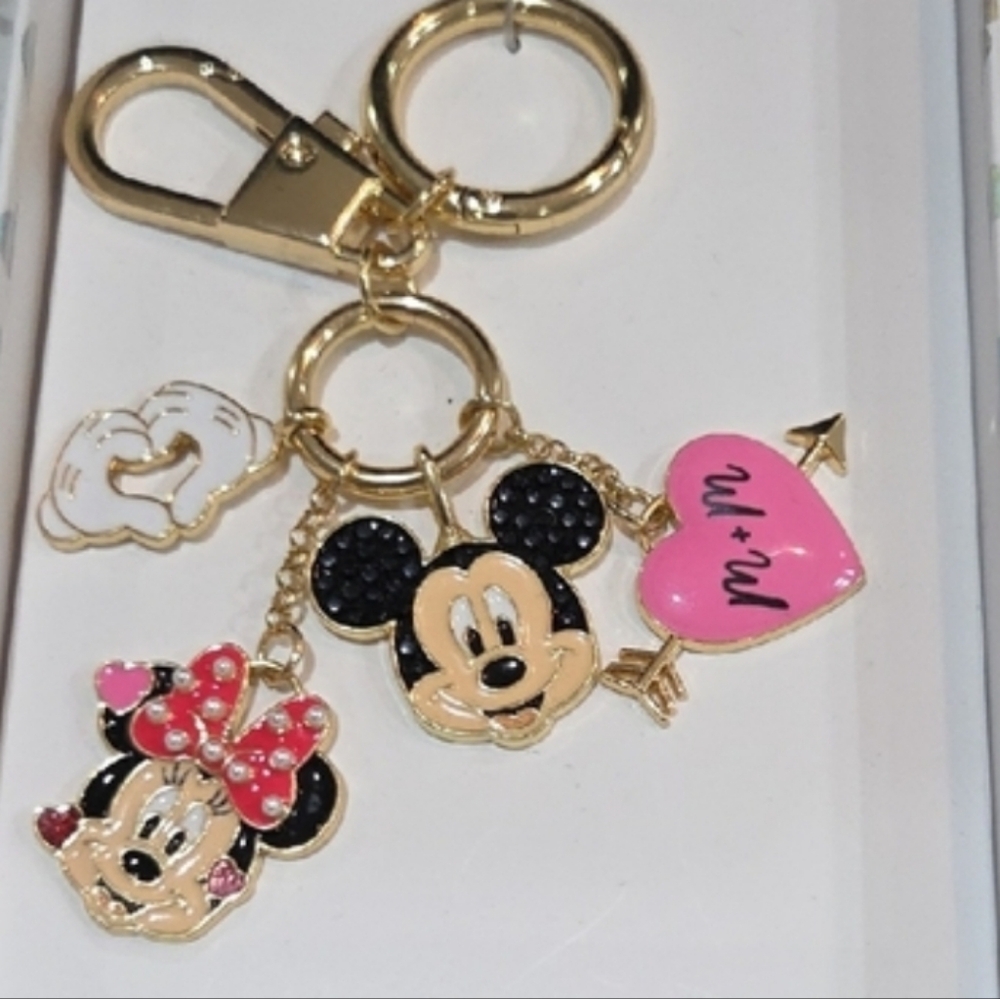 Disney Minnie & Mickey Charm Keychain Bnib Rt Te